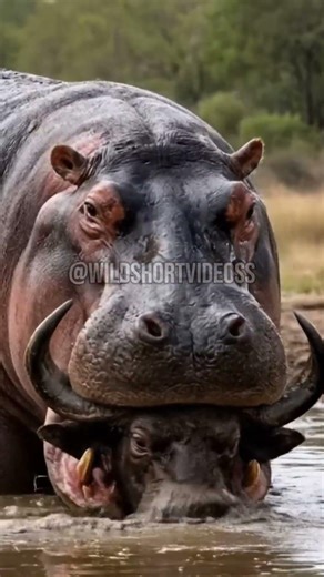 Hippo swallows a Buffalo whole! #animals #animal #entertainment