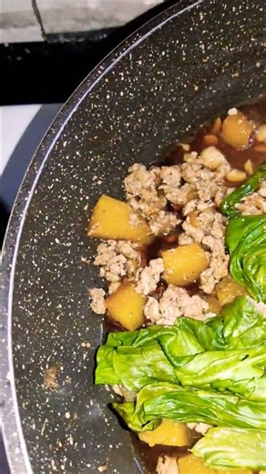 PAKCHOY, KALABASA SQUASH, GROUND PORK, OIL, SOY SAUCE TOYO, GARLIC AHOS, SOUP SABAW