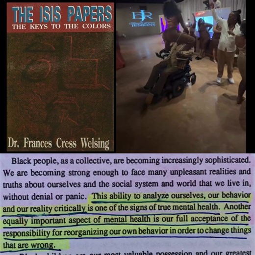 Black people, as a collective, are becoming increasingly sophisticated. We are becoming strong enough to face many unpleasant realities and truths about ourselves and the social system and world that we live in, without denial or panic. This ability to analyze ourselves, our behavior and our reality critically is one of the signs of true mental health. Another equally important aspect of mental health is our full acceptance of the responsibility for reorganizing our own behavior in order to chan