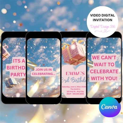 Floating Gift Boxes 3D Video Invitation | Pastel Animated Birthday or Baby Shower Phone Invite | Editable Digital Download - Etsy