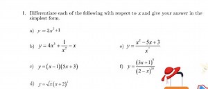 1. Differentiate each of the following with respect to x and gi... | Filo