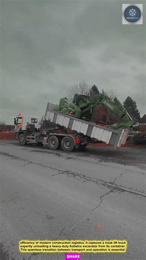 Smooth & Precise: Hook Lift Truck Unloading a Heavy-Duty Kobelco Excavator for Jobsite