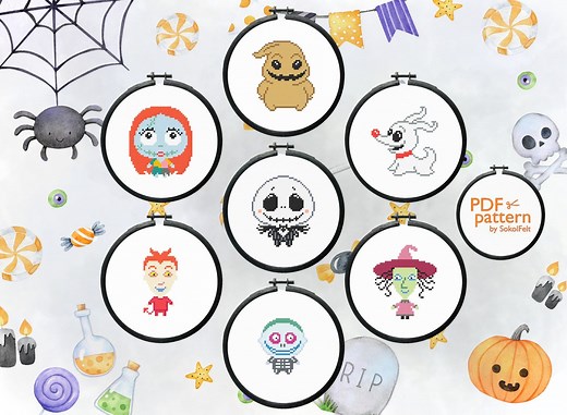 Nightmare Before Christmas Cross Stitch Patterns: Set of 7 (PDF Pattern) - Etsy