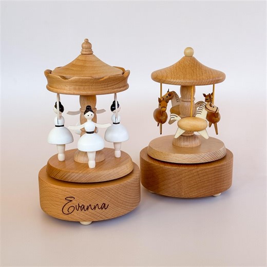 Personalised Wooden Musical Carousel | Ballerina Music Box | Horse Music Box | Baby Gift - Etsy Australia