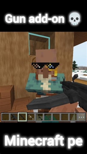 Minecraft pe gun add-on 💀🔥 with villager funny song 😂 #minebhaig #viral #shorts #shortsminecraft