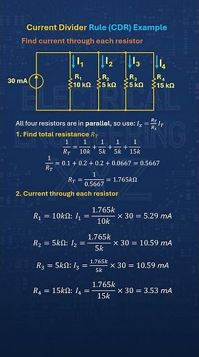 4 Resistors Current Divider Rule Made Easy Example 16 ⚡ Parallel Circuit #Shorts
