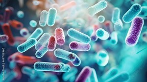 A magnified of a pathogenic bacteria, representing the detrimental impact of harmful microbes on human health.