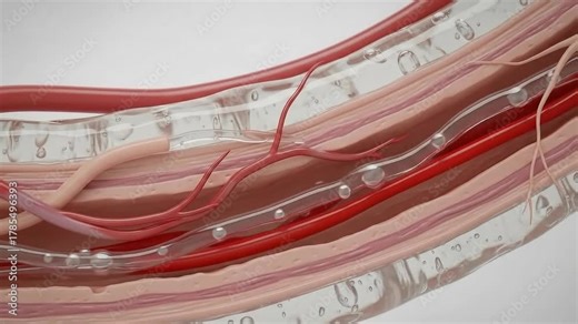 Close up 3D Animation of Arterial Blood Flow With Medical Catheter Insertion And Balloon Angioplasty Procedure