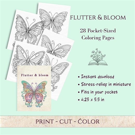 Flutter & Bloom Butterfly Coloring Pages Pocket-Sized Adult Coloring printable