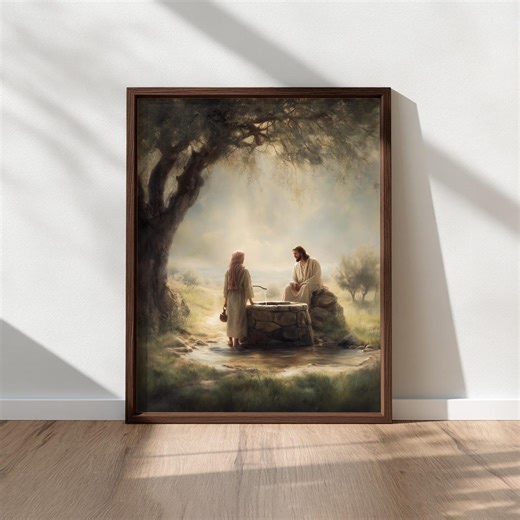 Jesus and the Woman at the Well – Christian Wall Art, Living Water, Biblical Story Painting, John 4:14, Samaritan Woman, Digital Download - Etsy