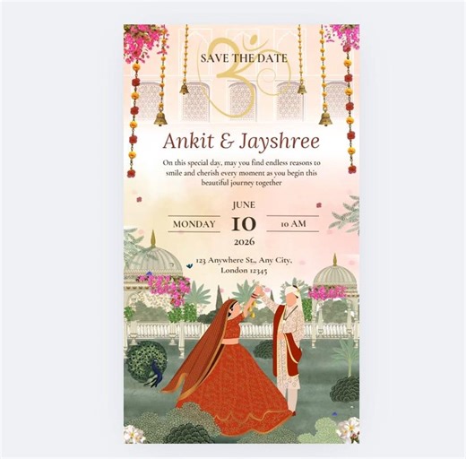 Red & Green Floral Indian Wedding Invitation Video | Digital Mobile Invite | Editable Canva Template - Etsy