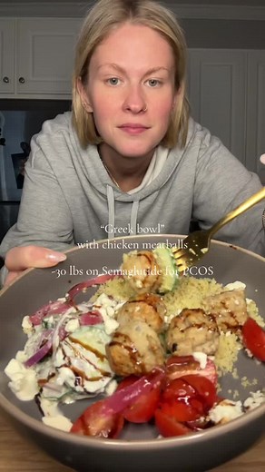 PCOS Dinner Idea: Greek Bowls with Homemade Chicken Meatballs