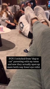 I first heard about this whole “dog vs. cat parenting” idea on @raisinggoodhumanspodcast and wow, it gave me such a shift. When my 2 older kids were little, “dog energy” worked just fine. Always playful, enthusiastic, wagging-my-tail happy to be there. I still use that approach with my youngest because that’s what she needs right now. But with my teens? It was backfiring. I was tired of the constant pushback, the eye rolls, the little battles over every tiny thing. The more I chased, the more th