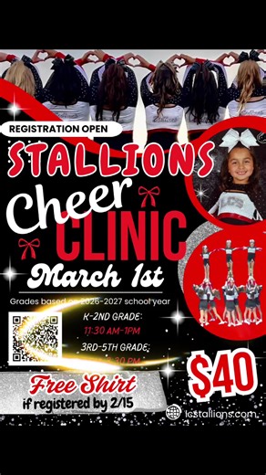 Lake County Stallions CHEERLEADERS…Cheer clinic registration is officially open!!