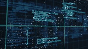 Animation of scope scanning over data processing and dna strand. Global business and digital interface concept digitally generated video.