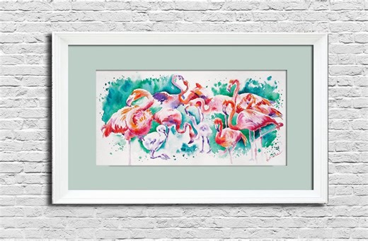 Flamingo Watercolor Painting Tropical Birds Original Wall Art Turquoise Coral Artwork Gift - Etsy
