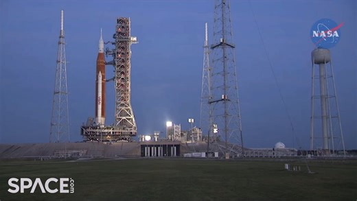 Timelapse of NASA's Artemis 1 moon rocket being moved to launch pad
