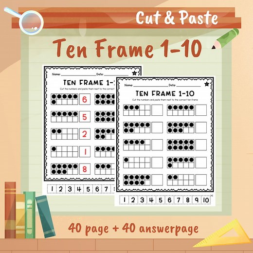 Ten Frames Numbers 1-10 , Cut and Paste Math Worksheets for Kids - Etsy