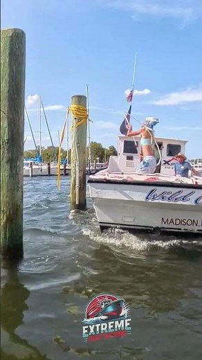 Captain Sydney makes the leap for the win Extreme Boat Docking!