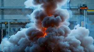 Controlled explosion in industrial setting fire and smoke eruption