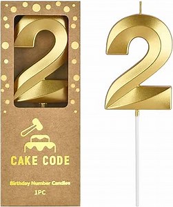 2.76 Inch Diamond Gold 2 Number Birthday Candles, Gold Number Candles, Cake Number Candles, Party Celebration