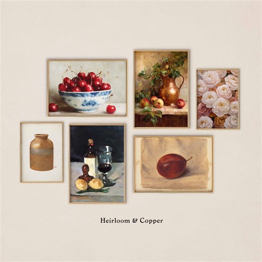 Old World Still Life Gallery Wall Set, Farmhouse Dining Room Prints, Heirloom & Copper Still Life, Botanical and Fruit (digital Download) 7 - Etsy