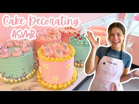 Satisfying Cake Decorating ASMR | Decorate Buttercream Cakes With Me! | [No Talking] [No Music]