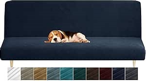 MAXIJIN Velvet Futon Cover Full Size Stretch Futon Mattress Cover Thick Soft Armless Sofa Bed Slipcover Plush Couch Furniture Protector with Elastic Bottom, Machine Washable (Navy Blue)