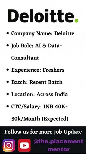 Deloitte Hiring 2025 🔍 | AI & Data Consultant | Freshers Apply!