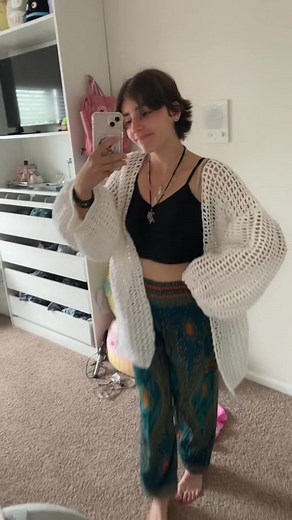 took a few weeks of on and off work. ITS SO COMFY #MakeNightsEpic #CatchChobaniOatmilk #AmazonVirtualTryOn #crochet #hippie #indie #crystals #crochetcardigan #crochetersoftiktok #witch #pagan