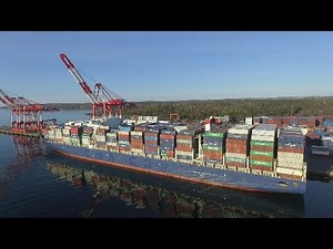 Aerial Video - Large Container Ship APL DANUBE Docked at Halterm - Port of Halifax