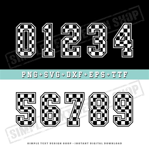 Checkered Pattern Jersey Numbers 0-9 Png Svg Dxf Eps Ttf Bundle, Chequered Flag Racing Number Templates, Motorsports Font Designs - Etsy