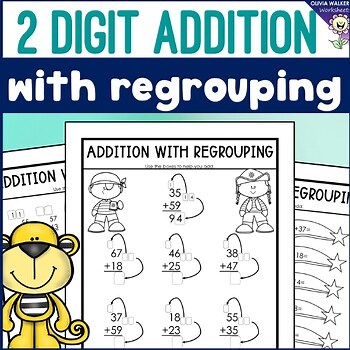 Double Digit Addition - With Regrouping (Two Digit Adding) Printables Worksheets