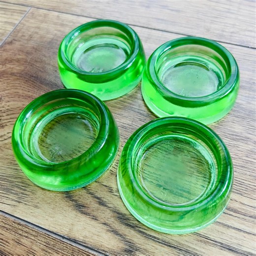 Set of 4 Antique Hazel Atlas Uranium Glass Furniture Coasters Depression Era Pieces Used to Protect Floors and Carpets - Etsy