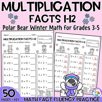 Polar Bear Multiplication Facts 1–12 Worksheets No-Prep Winter Math Practice