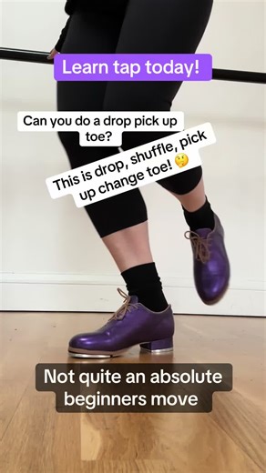 This is not a beginners move but I got a request for drop, pick up, toe. I wanted to do this slowly but it’s hard to hover in mid air. So I’ve done a drop, a shuffle, pick up change and the toe tap - more than the request in know but it’s easier for me to put these together 😝 they do flow.. (I’ve done videos of each individual step). It’s easier to do this faster when you know what you’re doing because of balance but if you’re new to tap. Practice each separately first then as slowly as you nee