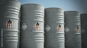 Endless animation of the grey flammable barrels horizontal stack. Side view. HD