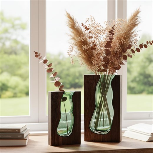 Solid Wood Vase With Glass Insert, Modern Floral Decor, Wedding Gift - Etsy