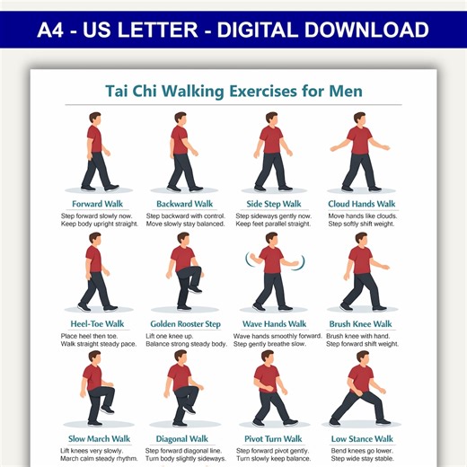 Tai Chi Walking Exercises for Men, Printable Tai Chi Exercise Chart, Tai Chi Walking Printable, Tai Chi Walking Chart, Tai Chi Poster PDF - Etsy Australia