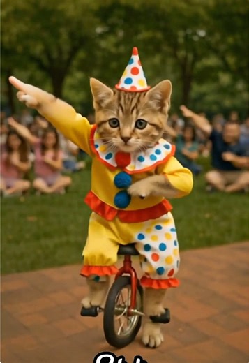 Clown Cat Unicycle Performance: A Fun Twist