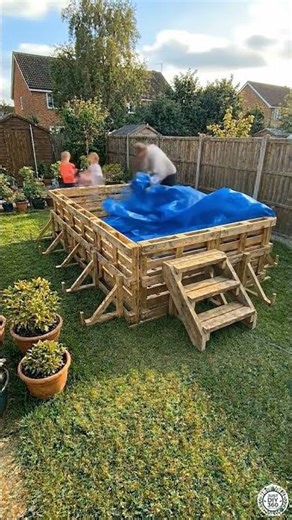 DIY Family Summer Swimming Pool Using Wooden Pallets | Backyard Garden Build #pools #summerpool #diy