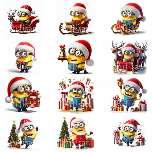 Christmas Minions Clipart. Christmas Clipart. Christmas Card Idea. Christmas Card Design - 12 High Quality Jpgs. - Etsy