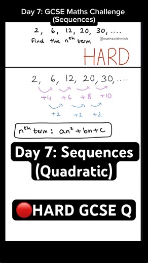 👉Day 7: GCSE Quadratic Sequence - 🔴HARD question solved here #gcsemaths