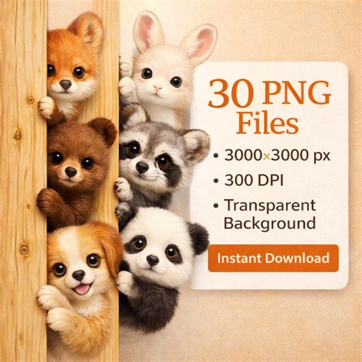 Peeking Animals PNG Bundle – 30 Cute Baby Animals Clipart – Transparent PNG – Kids Crafts, Stickers, Nursery Decor - Etsy