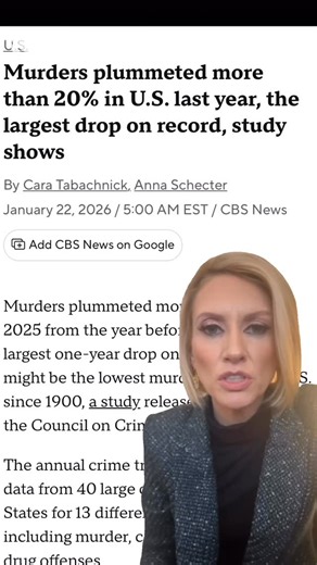CBS News on Instagram: "Murders plummeted more than 20% in 2025 from the year before, the single-largest one-year drop on record — and it might be the lowest murder rate in the U.S. since 1900, a study released Thursday by the Council on Criminal Justice found. The annual crime trends report analyzed data from 40 large cities across the United States for 13 different crime types, including murder, carjacking, theft and drug offenses. @annaschectercbs explains what could have caused the numbers t
