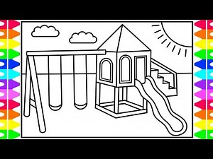 How to Draw a Swing Set for Kids 💚💜💙❤️ Swing Set Drawing | Swing Set Coloring Pages for Kids
