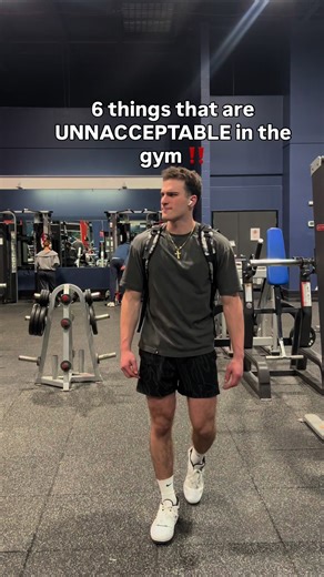 6 things that are UNACCEPTABLE at the gym ⬇️ 1. Not re-racking your weights \t•\tIf you lifted it, you can put it back or ask one of the front desk girls to help you. 2. Slamming cables \t•\tIt’s 40 lbs, relax \t•\tMakes you look angry, not strong, and not in control \t 3. Gooning between sets \t•\tcan’t be cranking 🐖 between sets \t•\tTestosterone crushed 🫡 \t•\tenergy and essence gone 4. Taking phone calls mid-set \t•\tyour just exposing yourself to the gym because your noise cancelling head