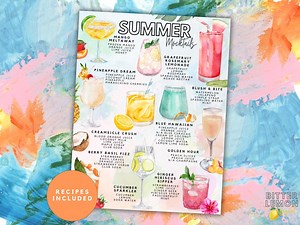 Printable Summer Mocktails List | Non Alcoholic Seasonal Drink Recipes - Etsy