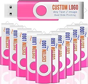 [500pcs] Custom Logo USB Flash Drive 64GB 500 Pack JBOS Bulk Personalized USB Drives with Your Logo Customized Promotional Thumb Drives with Brand Name/Site Address/Contact info - Pink