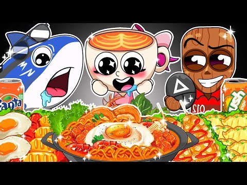 ASMR MUKBANG | Tralala & Capuchina and Tung Tung Tung Fire Noodles Recipe Food Mukbang | Animation